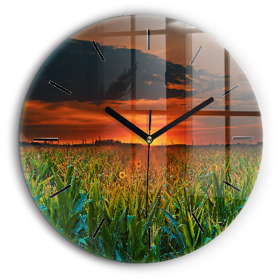 Kerek üvegóra 60cm Napraforgók a réten